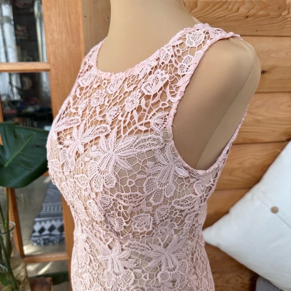 BISOU BISOU M. BOHBOT Pink Lace Overlay Midi Floral Sleeveless Sheath Dress Sz 2 - Picture 8 of 16